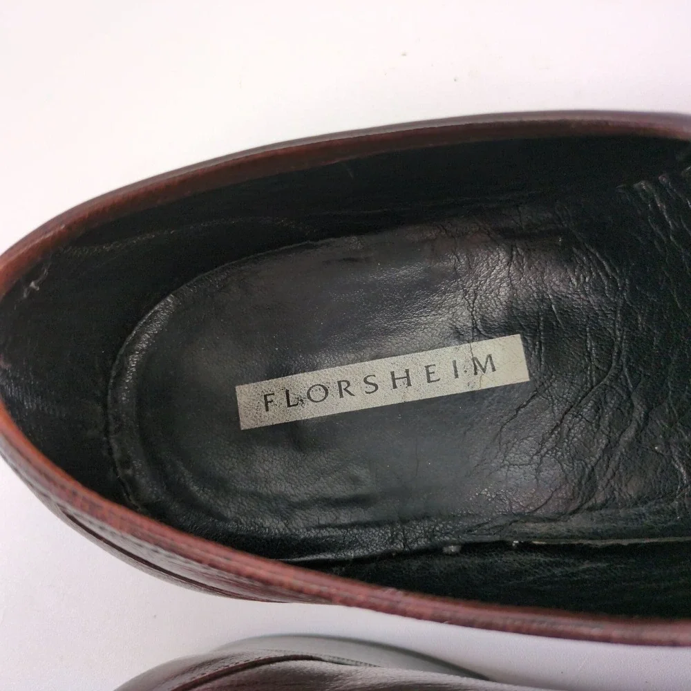 Florsheim Brown Leather Tassel Loafers Mens 11 3E Moc Toe Slip On Dress Shoes